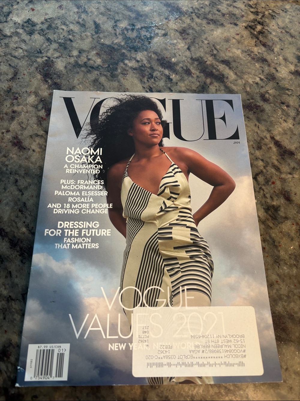 Vogue Cover Featuring Naomi Osaka in Black & Cream Striped Dress